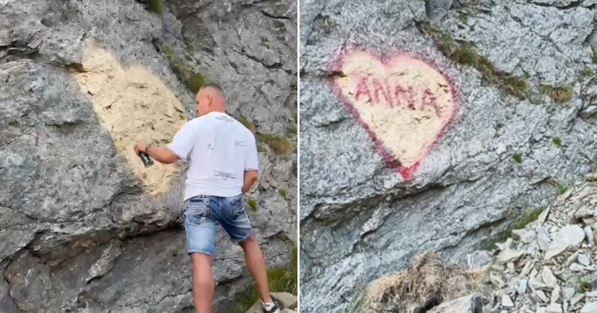 S-a aflat cine este bărbatul care a „pictat” o declarație de dragoste pe o stâncă de pe Transfăgărășan. Anunțul polițiștilor